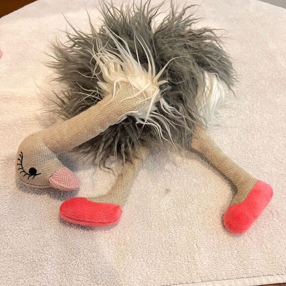 Anthropologie Furry Ostrich Bird Pink Olivia Stuffed Animal Toy 18" Plush - Picture 6 of 12